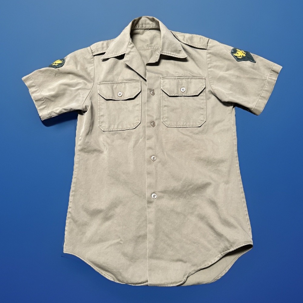US Military Shirt Mens M Khaki‎ Short Sleeve Vietnam Era 70s Vintage USA Army